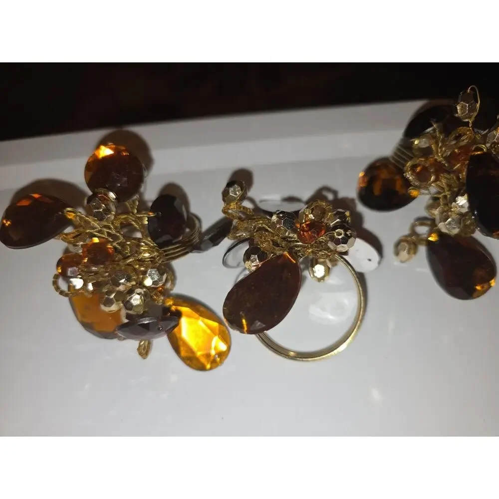 Vintage Amber Glass Napkin Rings Set